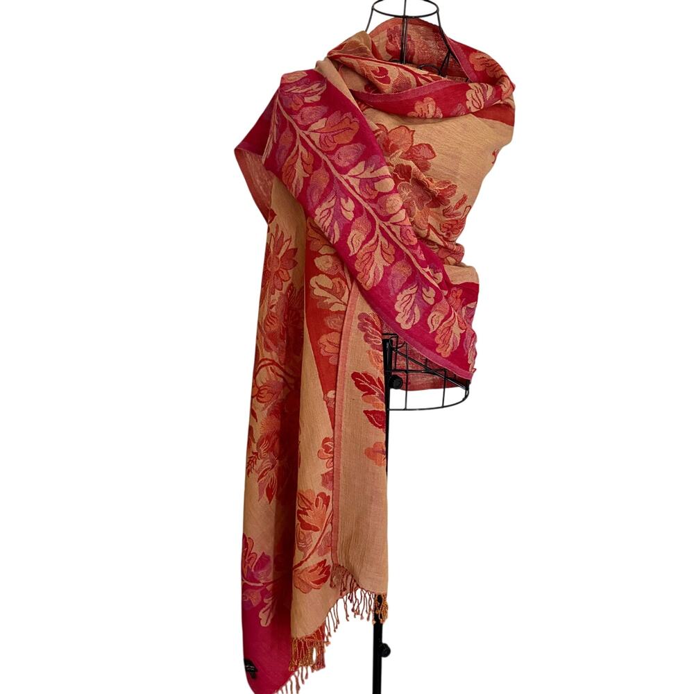 Sacred Threads 100% Wool Woven Jacquard Tapestry Scarf Wrap Shawl Boho Fringe